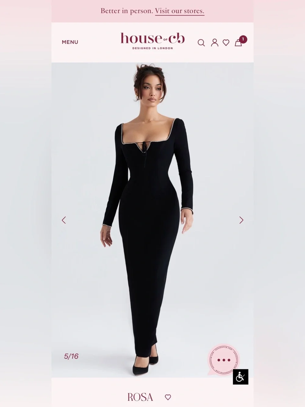 House of CB “Rosa” Dress  Black Crystal Embellished Maxi